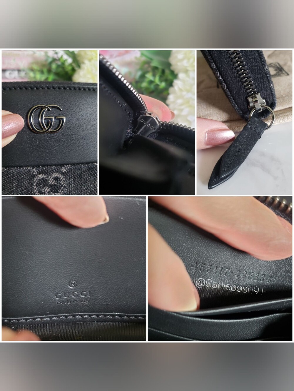Authentic Pre-owned Gucci Petite Marmont Black Denim & Leather Zip Around Wallet - Picture 12 of 13